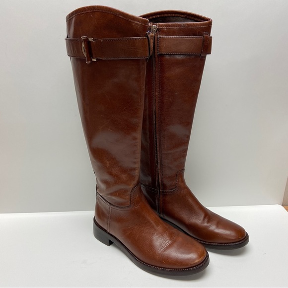Tory Burch Shoes - Tory Burch Women Grace Brown Leather Round Toe Tall Riding Boots Side Zip Size 6